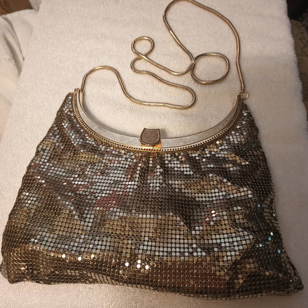 META MESH Gold Mesh crossbody Evening Bag.